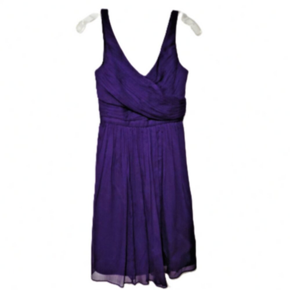 J Crew Purple Heidi Silk Chiffon Cross Front Bodice Fit* Flare Dress Size 0 NWOT